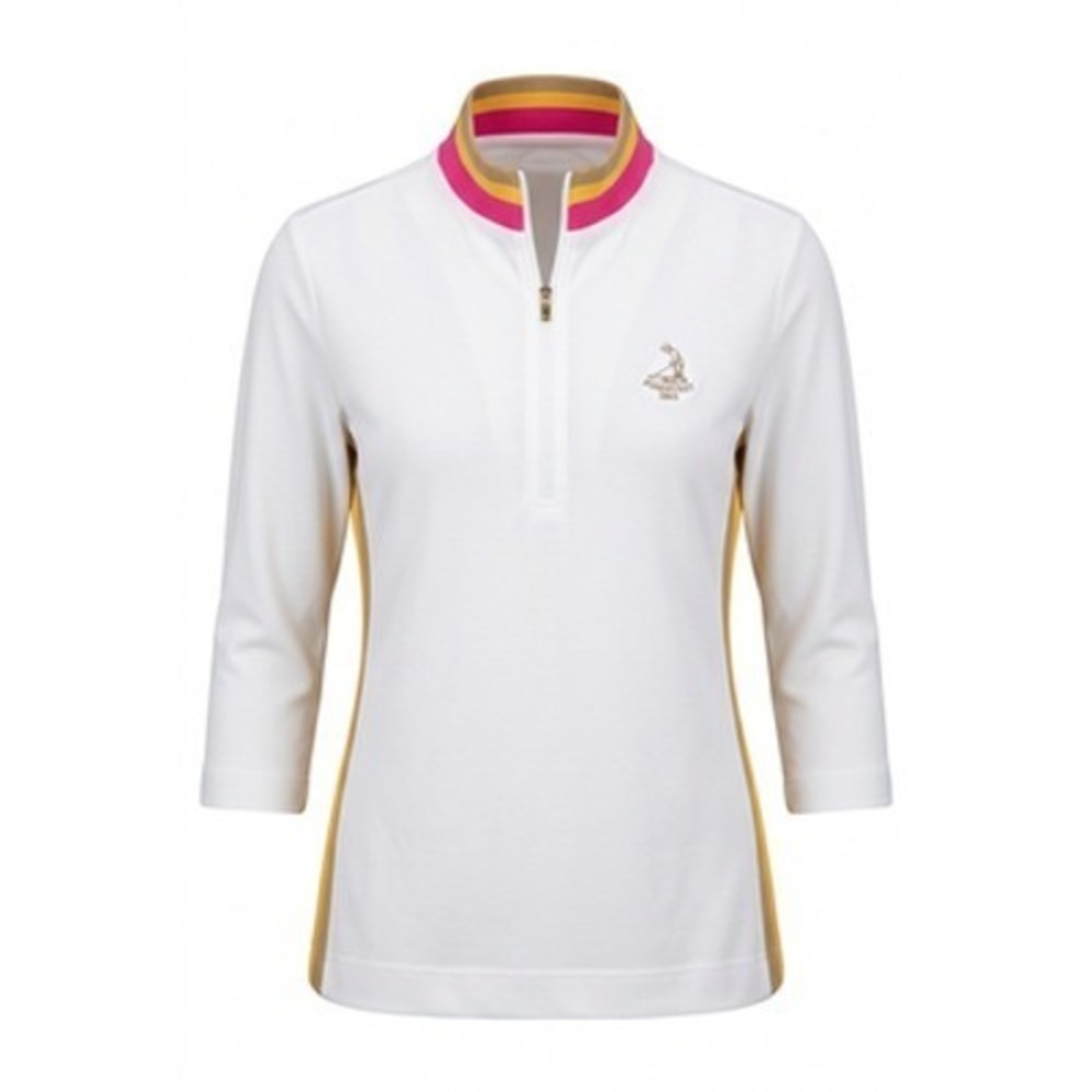 Sport Haley Polo Shirt Women S White Pinehurst 1/4 Zip Mock Neck 3/4 Sleeve Golf